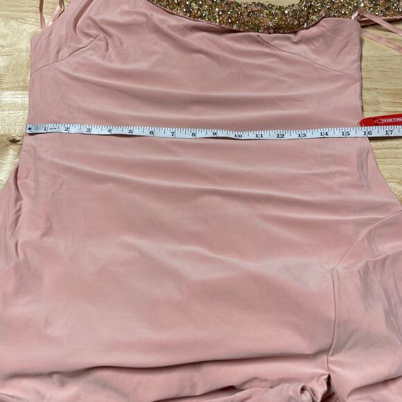 Mac Duggal NWT Beaded Drop Shoulder Jersey Gown Rose Pink Size 10 Rhinestone - Picture 8 of 10